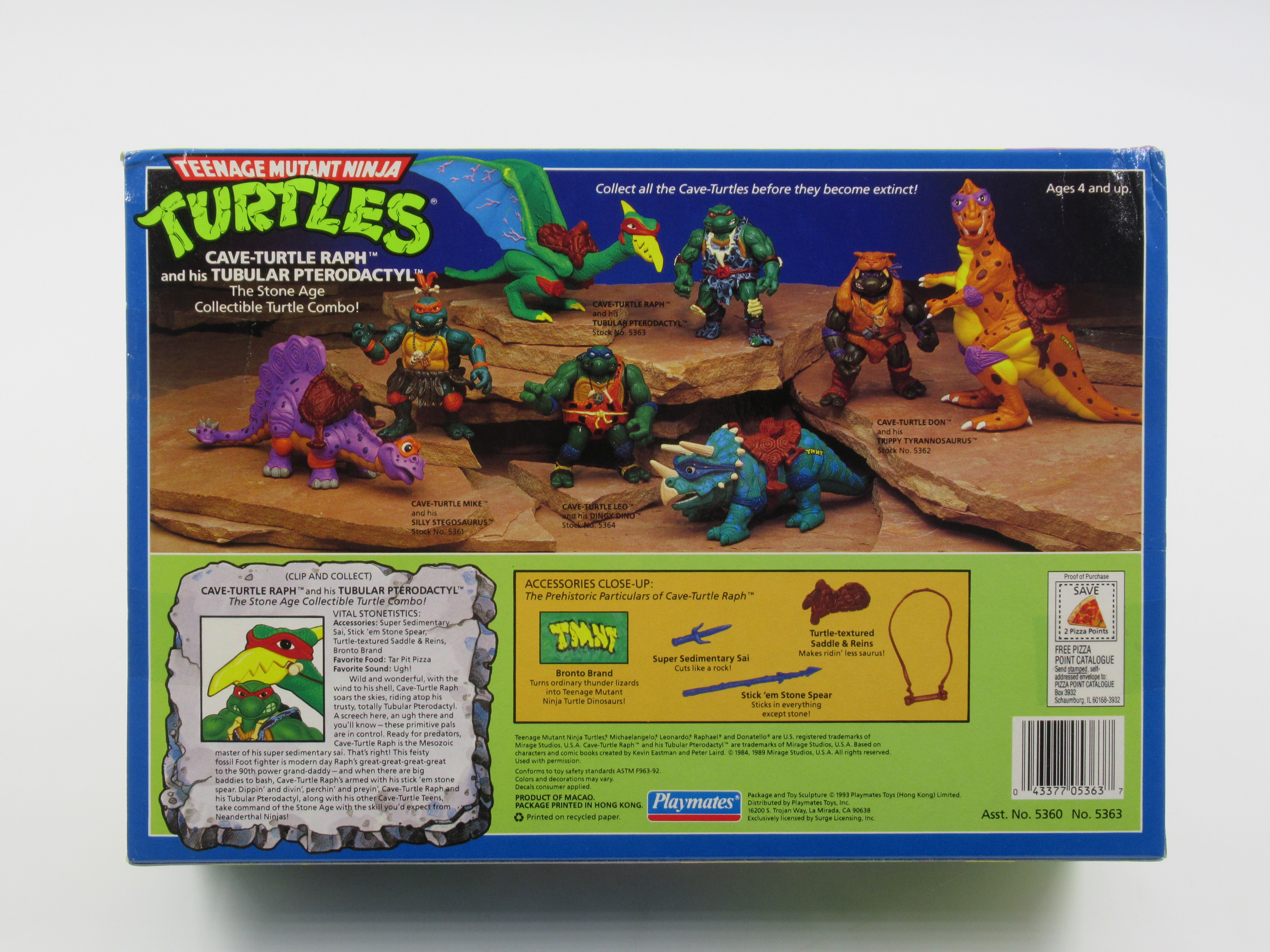 Teenage Mutant Ninja Turtles Cave-Turtle Raph and His Tubular Pterodactyl 4" Figure TMNTs - Playmates (1993)